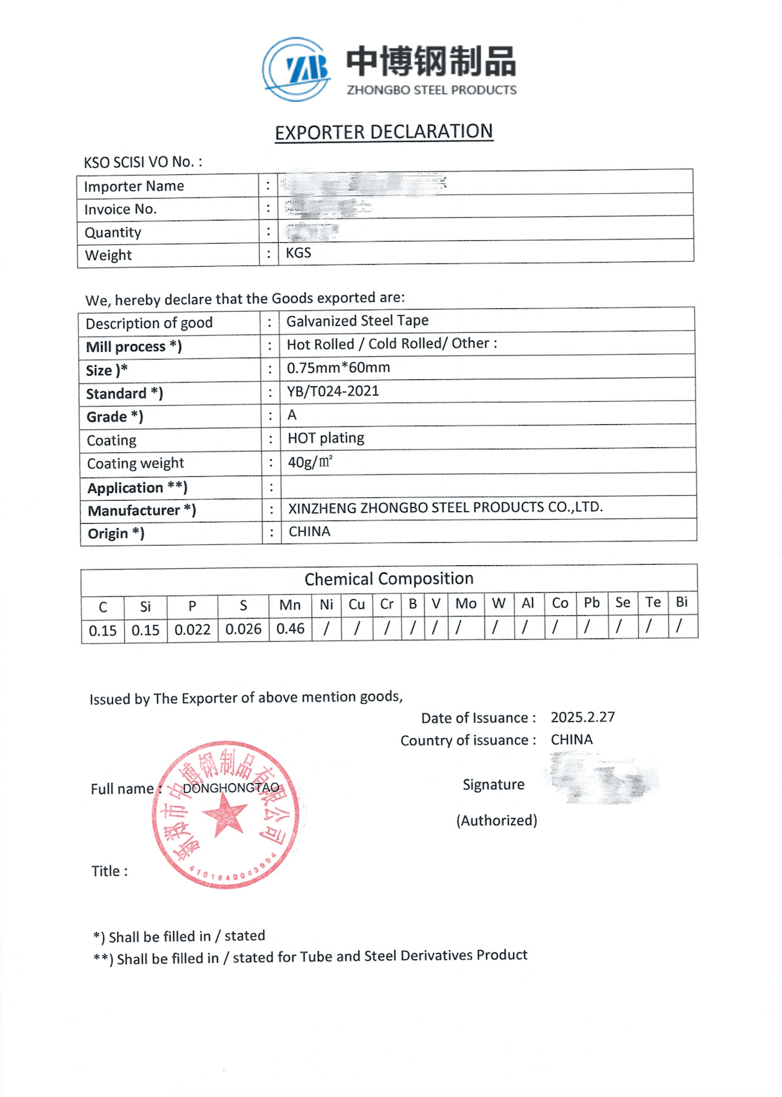 Export Certificate